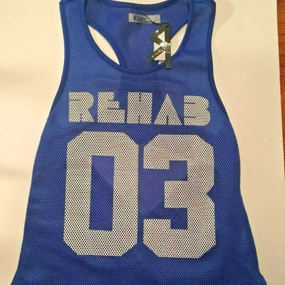 REHAB Assymetrical BLUE Knit Jersey 03 TANK TOP - Picture 5 of 14
